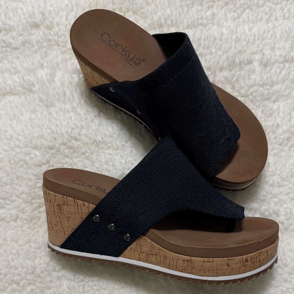 Corkys Dark Blue Wedge Sandals